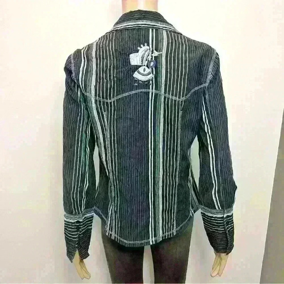 Vintage Y2K Boho Floral Embroidery Stripes Button  Down Blouse Shirt. - Picture 4 of 13